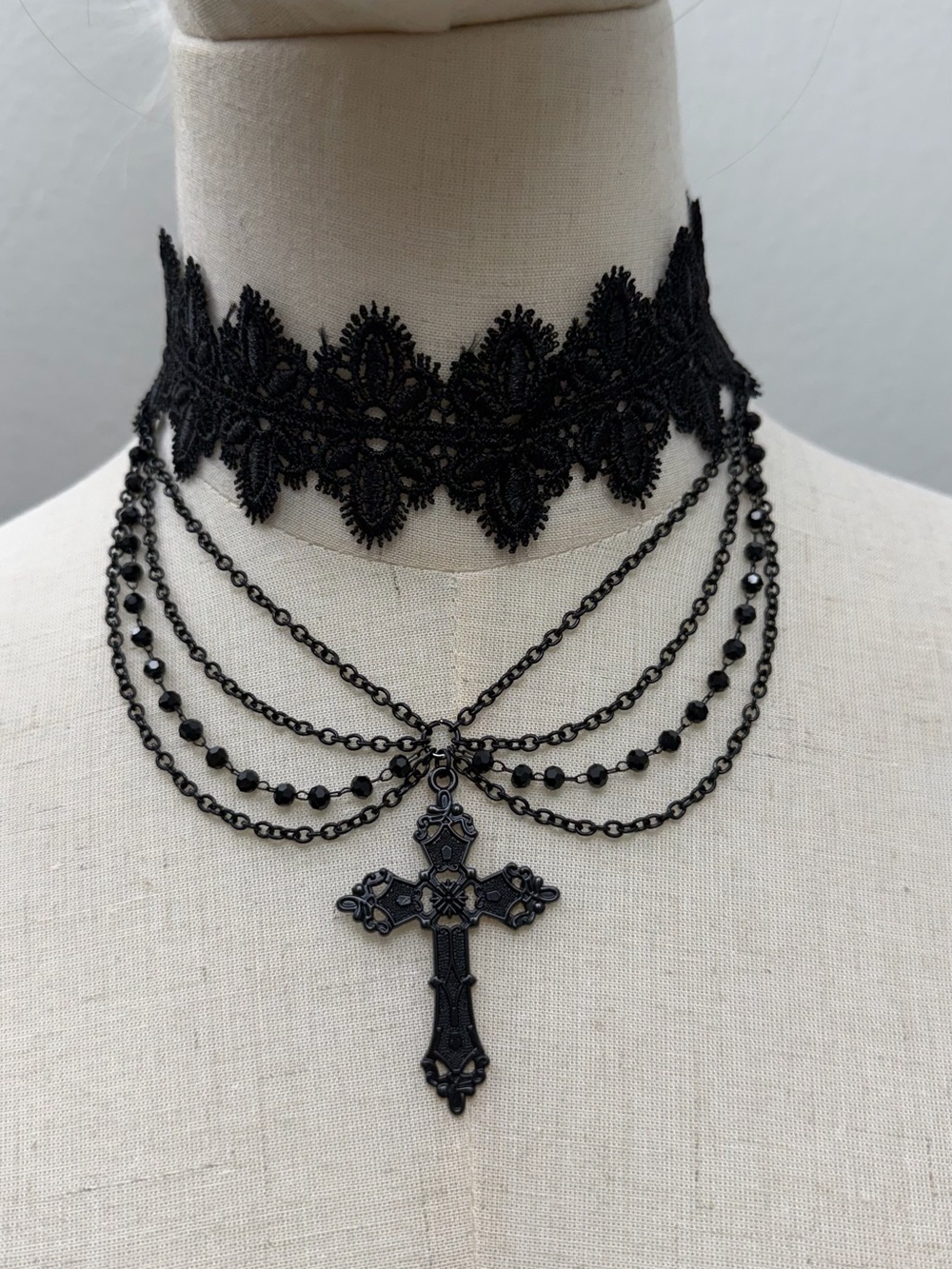 Black Gothic Lace Cross Choker Necklace Victorian Gothic Victorian Lace